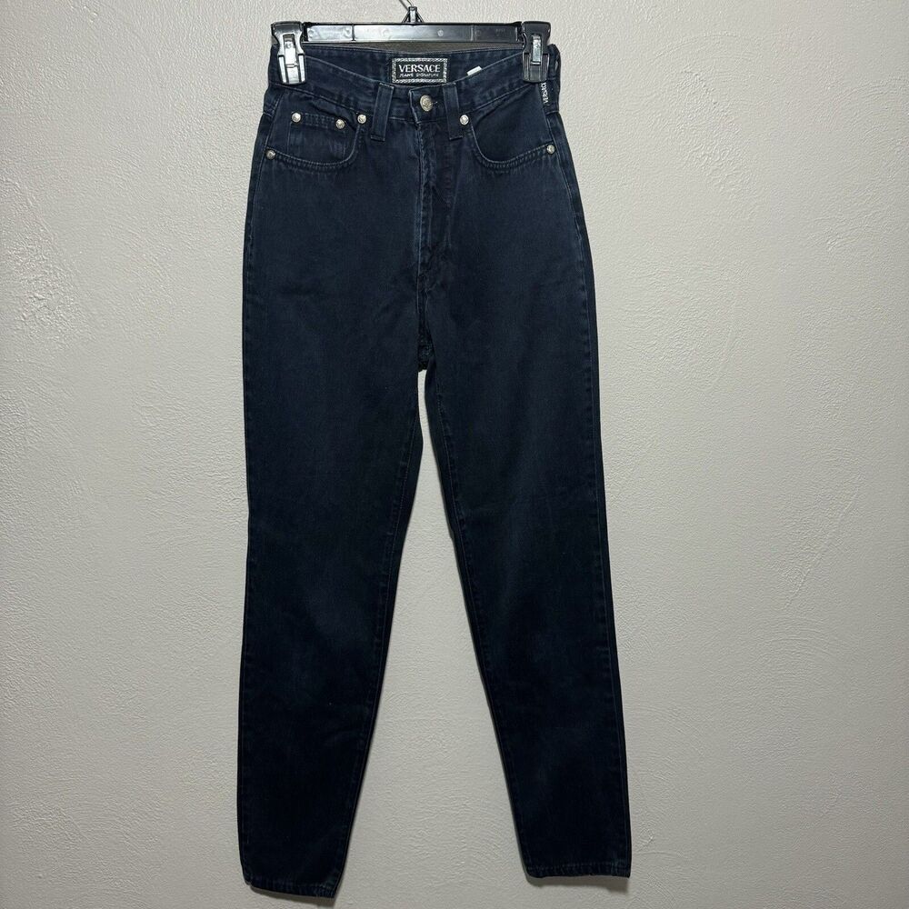 Versace Signature Mom Jeans Womens 27"x41" Vintage 90s Dark Wash Tapered Leg